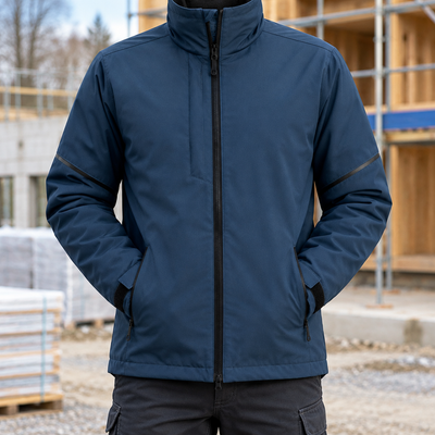Windproof Fleece Lined Work Jacket with Adjustable Cuffs - Navy
