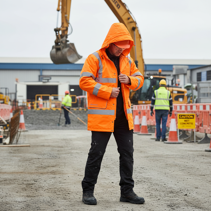Gray High-Performance Fleece Lined Traffic Jacket with Concealed Hood - Orange
