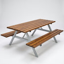 Iroko hardwood picnic table – steel frame, seating for 4 (view 2)