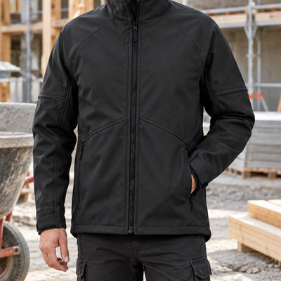 Softshell Work Jacket with Pre-Bent Sleeves - Black
