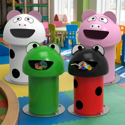 Set of 4 coloured compact children's litter bins with hoods