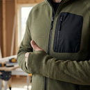 Fleece Work Hoodie with Thumb Grip Cuffs - Khaki Green/Black