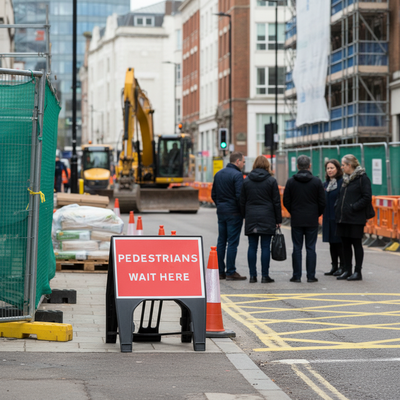 Premium Pedestrians Wait Here Sign 600 x 450mm for Traffic Control