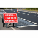 Dark Slate Gray Caution New Road Markings Sign - Heavy Duty Safety Indicator 1050x750mm
