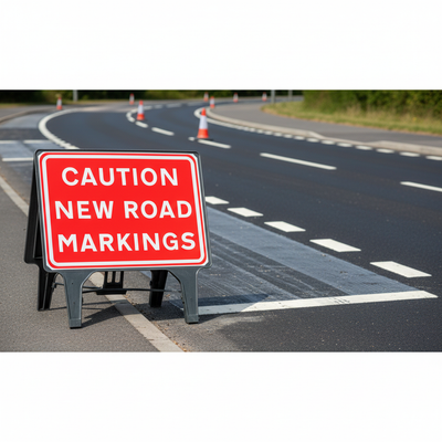 Caution New Road Markings Sign - Heavy Duty Safety Indicator 1050x750mm
