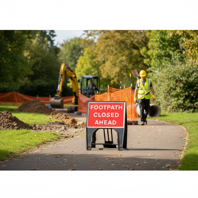Dark Olive Green Professional Footpath Closed Ahead Sign - 600 x 450mm Durable Design