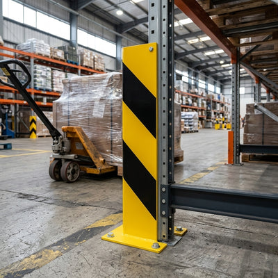 400–1200mm racking impact guard, steel with warning stripes