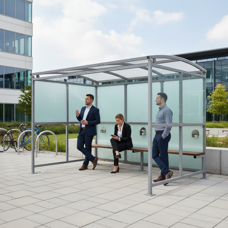 Light Gray Premium Smoking Shelter with Clear PETG Cladding 1m - 5m