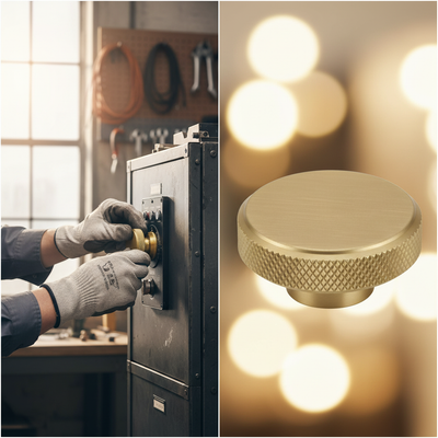 Premium 10 Pack Knurled Edge Coin Knob 35mm - Durable Brushed Brass for Modern Furniture