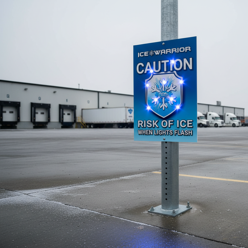 Light Slate Gray Premium Ice Warning Flashing LED Safety Sign for Icy Conditions