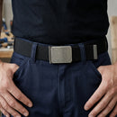 Elastic Ergonomic Work Belt with Silver Buckle - 39mm Black