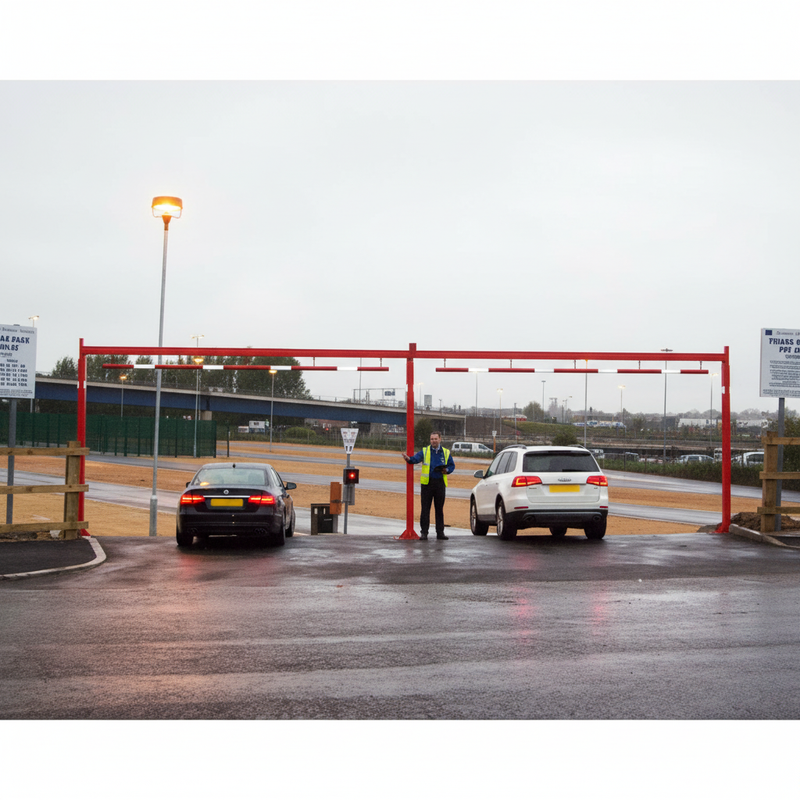 Light Gray Double Fixed Height Restrictor for Two Lanes - Heavy Duty Access Control