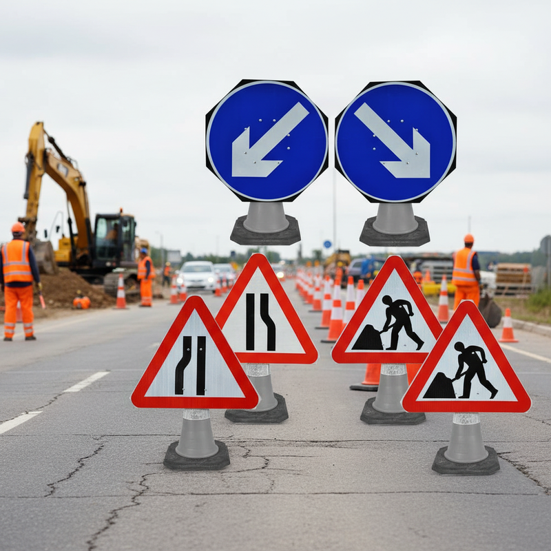 Gray Premium Roadwork Cone Sign Bundle for Safety and Visibility