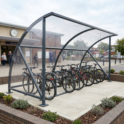 10-Bike Modular Shelter Steel Frame Polycarbonate Roof