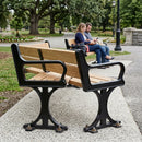 Hardwood Bench with Backrest and Cast Iron Supports