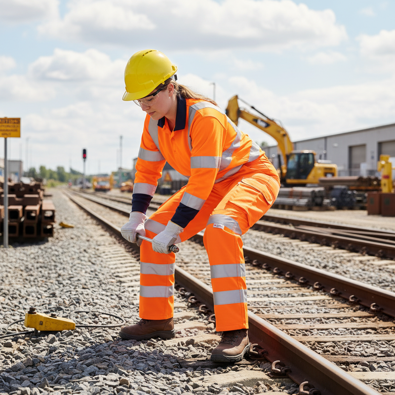 Light Gray High-Visibility Women's Rail Spec Trousers - Orange