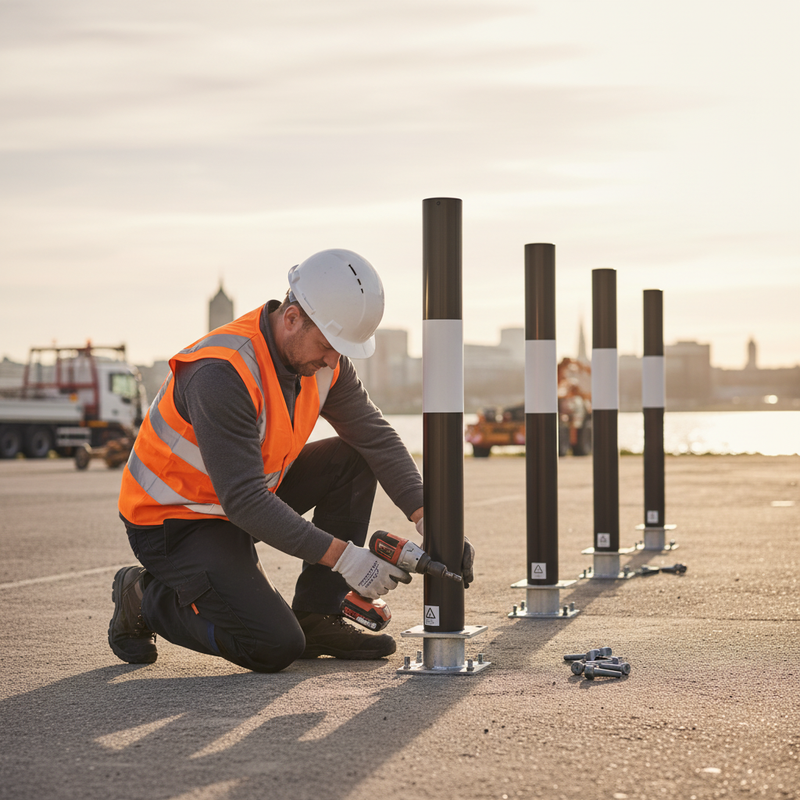 Light Gray Premium Removable Round Safety Bollards - 1000mm Above Ground