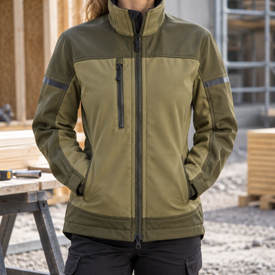 Women's Stretch Softshell Work Coat - Khaki Green/Dark Khaki Green