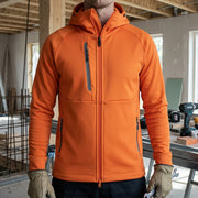 Full-Zip Power Stretch Work Hoodie with High Collar - Warm Orange