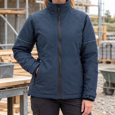 Women's Insulated Work Jacket with Fleece Collar - Navy/Black