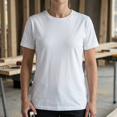 Women's White Cotton Crew Neck Work T-Shirt