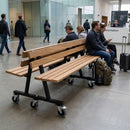 Iroko hardwood slatted bench with backrest, 5-seat