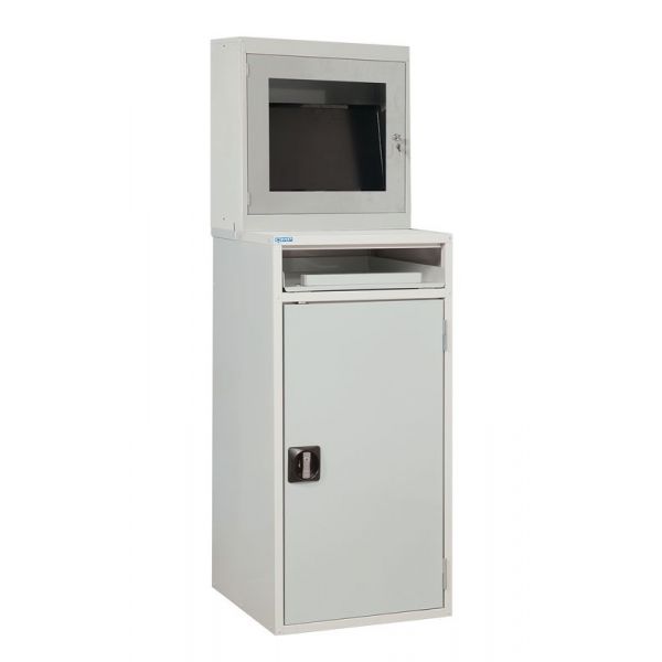 Gray Single Door Computer Workstation With Monitor Holder