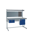 Light Slate Gray Express Cantilever Esd Workbench Kits C - Single Drawer, Storage Cupboard, 760mm Rear Support Posts, Louvre Panel & Lamstat Upper Shelf - Blue Fronts