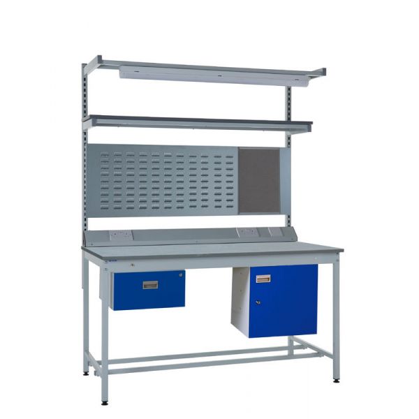 Light Slate Gray Express ESD Square Tube Workbench Kit E - Single Drawer, Storage Cupboard, 1180mm Rear Support Posts