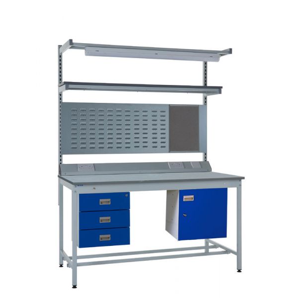 Light Slate Gray Express ESD Square Tube Workbench Kit F  - Storage Cupboard, Triple Drawer Unit, 1180mm Rear Support Posts