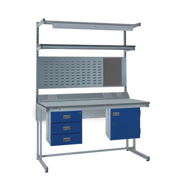 Slate Gray Express Cantilever Esd Workbench Kits F - Storage Cupboard, Triple Drawer Unit, 1180mm Rear Support Posts