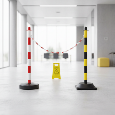Plastic Post & Base | Concrete, Rubber or Water Fillable Options | Red & White | Queue Barrier | Free Delivery