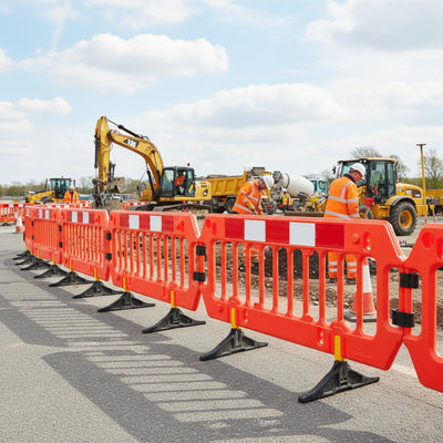 Premium Chapter 8 Road Safety Barrier | 2m Heavy Duty HDPE Barrier with Reflective Strips | Stackable Lightweight Design | UK Compliant | Free Delivery