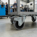 Gray Pressed Steel Braked Swivel Castors With Grey Rubber on Black Polypropylene Wheel - 50mm to 100mm