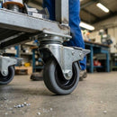 Dark Gray Pressed Steel Braked Swivel Castors With Grey Rubber on Black Polypropylene Wheel - 50mm to 100mm