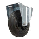 White Smoke Pressed Steel Fixed Castors with Black Rubber on Polypropylene Wheel - 80mm to 150mm