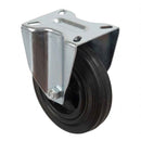 White Smoke Pressed Steel Fixed Castors with Black Rubber on Polypropylene Wheel - 80mm to 150mm