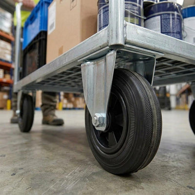 125mm Pressed Steel Fixed Castor with Black Rubber on Polypropylene Wheel - 110kg Load Capacity