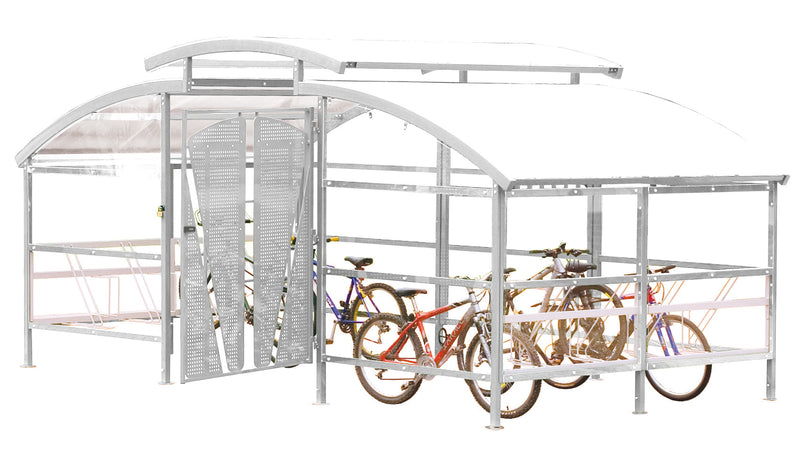 Gray Cycle Compound Shelter With Lockable Gate & Canopy
